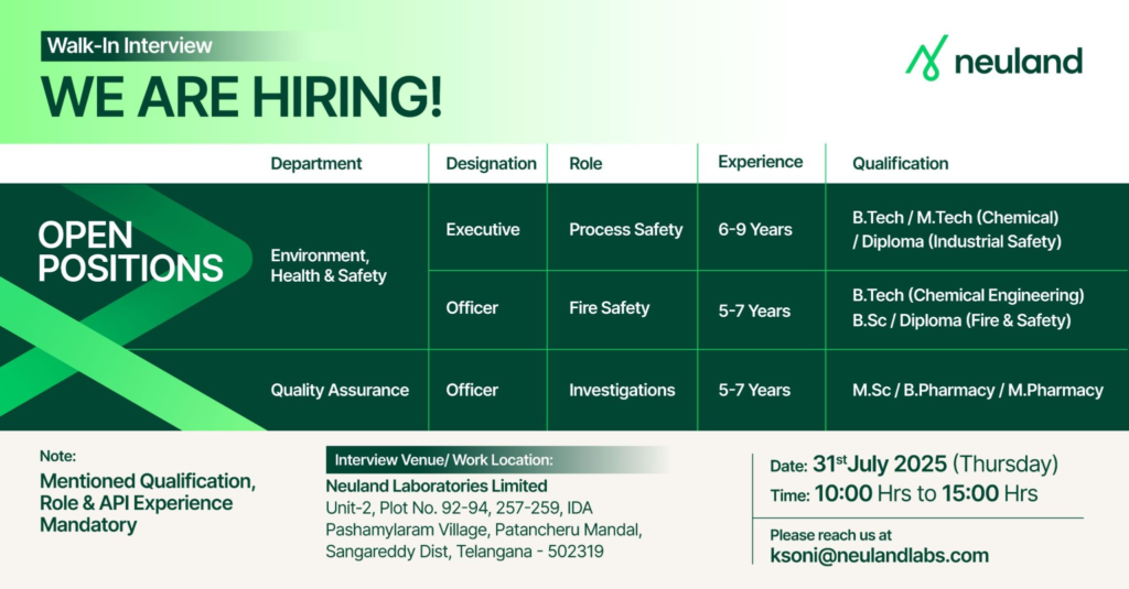Neuland Laboratories Walk-In Interview on July 31, 2025