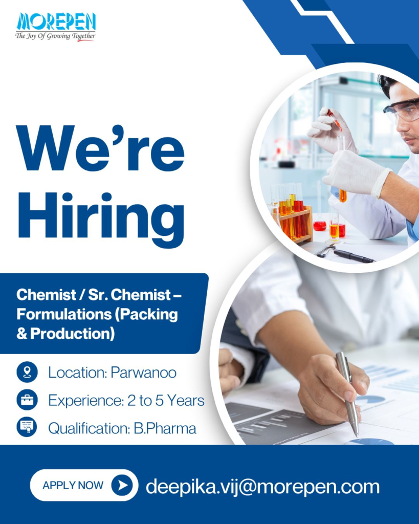 Morepen Laboratories Career - Hiring for Chemist and Sr. Chemist Roles