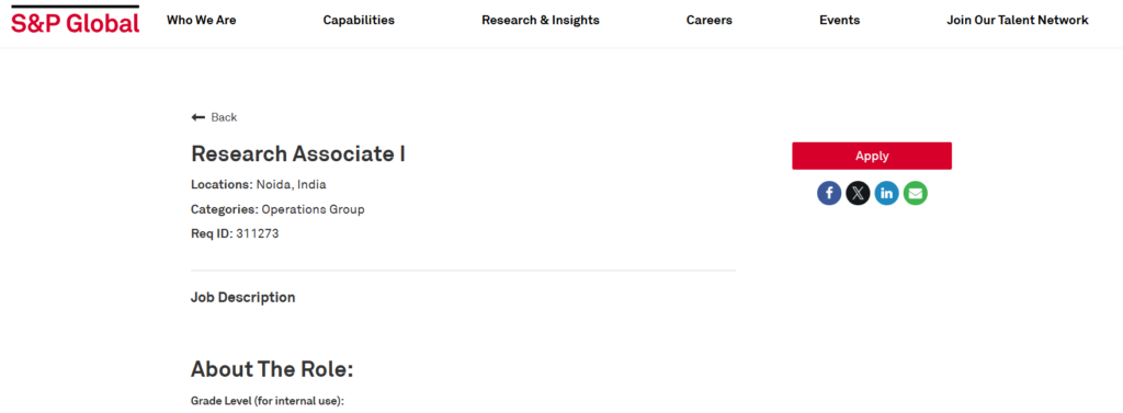 S&P Global is Hiring for Research Associate I Job Roles in Noida