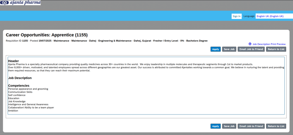 Ajanta Pharma - Apprentice Opportunity in Engineering & Maintenance