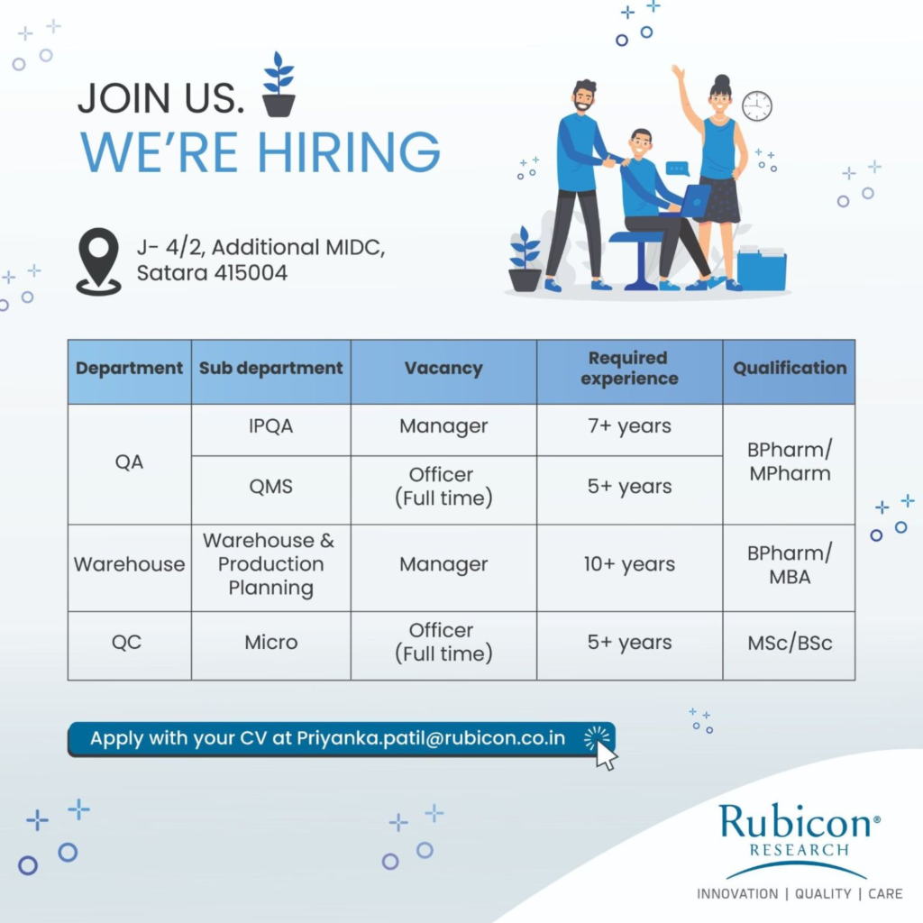 Rubicon is Hiring for Quality Control, Quality Assurance and Warehouse Job Roles
