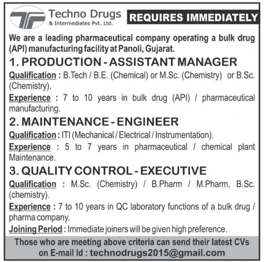 Techno Drugs & Intermediates Pvt. Ltd. - Join Our Growing Pharma Team