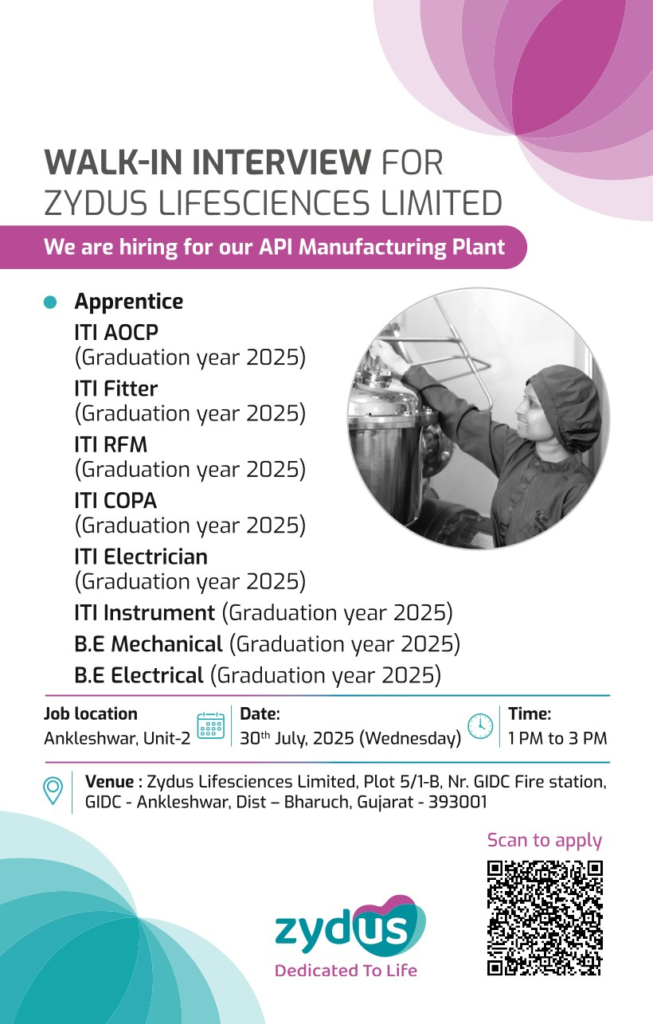 Zydus Lifesciences Walk-In Interview for Apprentice on 30th July