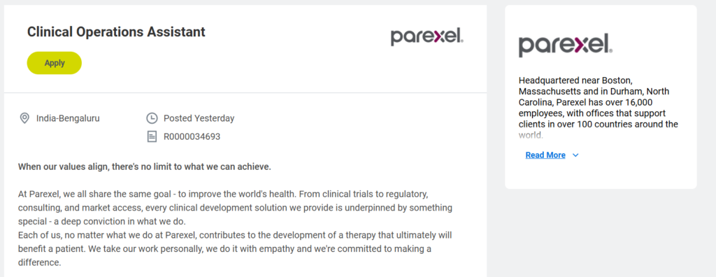 Parexel - Job Openings for Clinical Operations Assistant Roles in Bengaluru