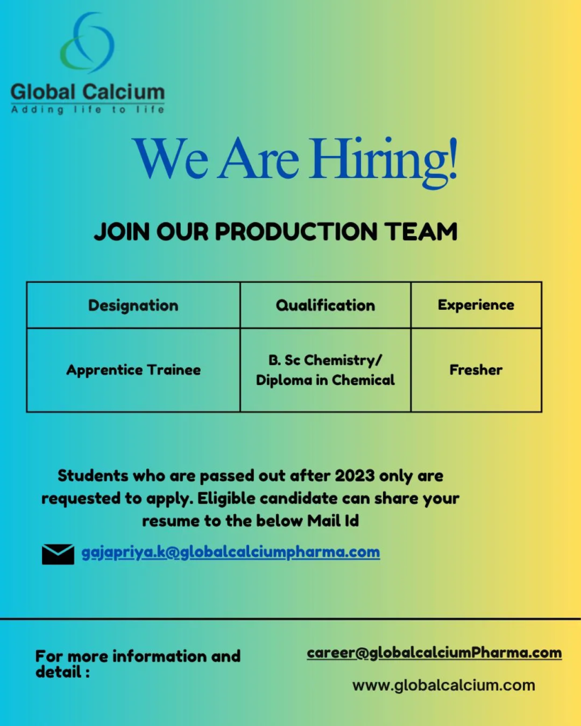 Global Calcium Hiring for Apprentice Trainees in Production