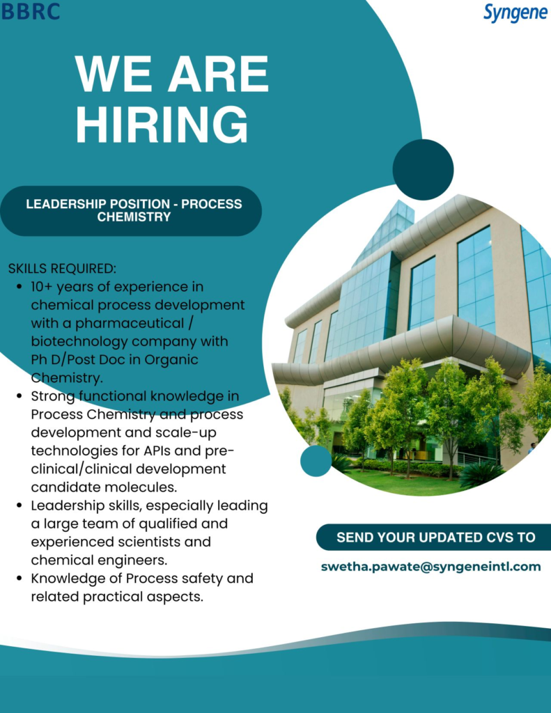 Syngene - Leadership Position in Process Chemistry at BBRC