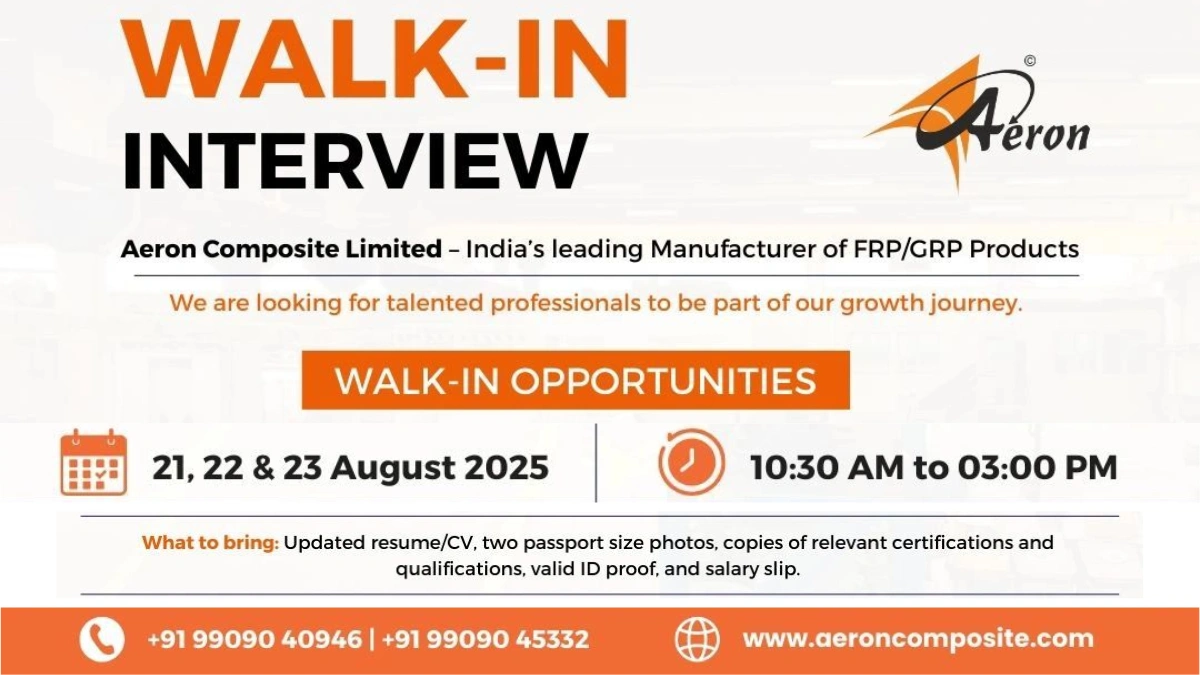 Aeron Composite Walk-In Interview for Various Departments on August 21-23, 2025