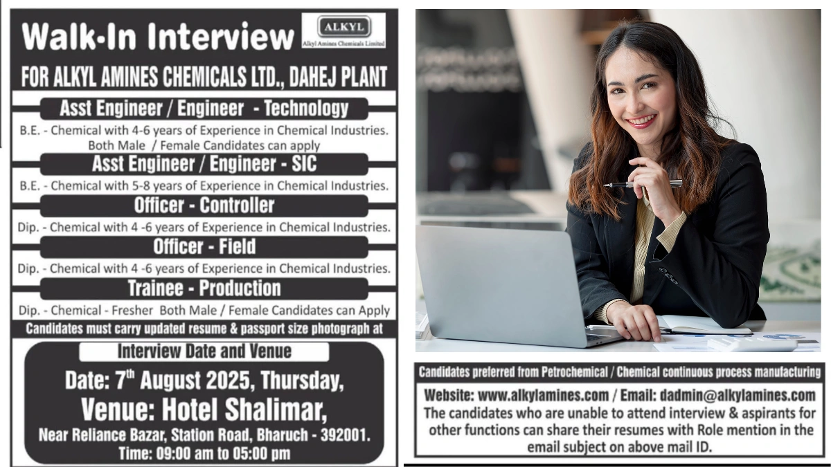 Alkyl Amines Chemicals Walk-In Interviews for Chemical Industry Professionals on 7th August