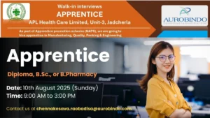 Aurobindo Pharma Ltd (APL Health Care Limited) Apprentice for Diploma, B.Sc., or B.Pharmacy Candidates