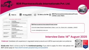 BDR Pharmaceuticals Announces Walk-In Drive for CVC and ADL Professionals in Vadodara on 14th August