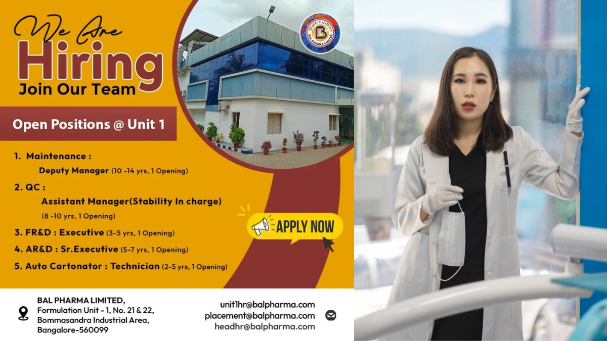 Bal Pharma Limited - Hiring for roles in Maintenance, Quality Control, FR&D, AR&D, and Auto Cartonator Operations!