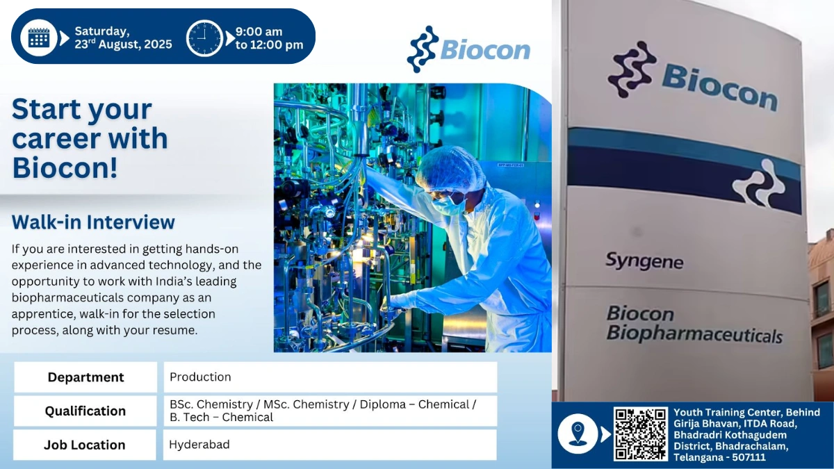 Biocon Announces Walk-In Interviews for Production Apprentices in Hyderabad