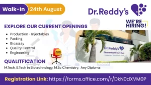 Dr. Reddy's Laboratories Invites You to a Major Recruitment Drive on 24th August (Hyderabad)