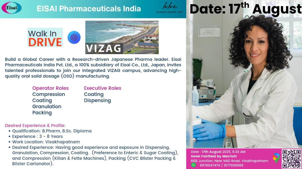 Eisai Pharma Walk-In Drive in Vizag (17th August)