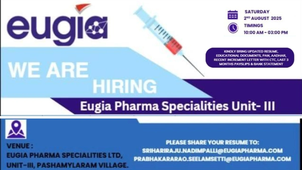 Eugia Pharma Specialities Walk-In Interviews for QA and Production Roles