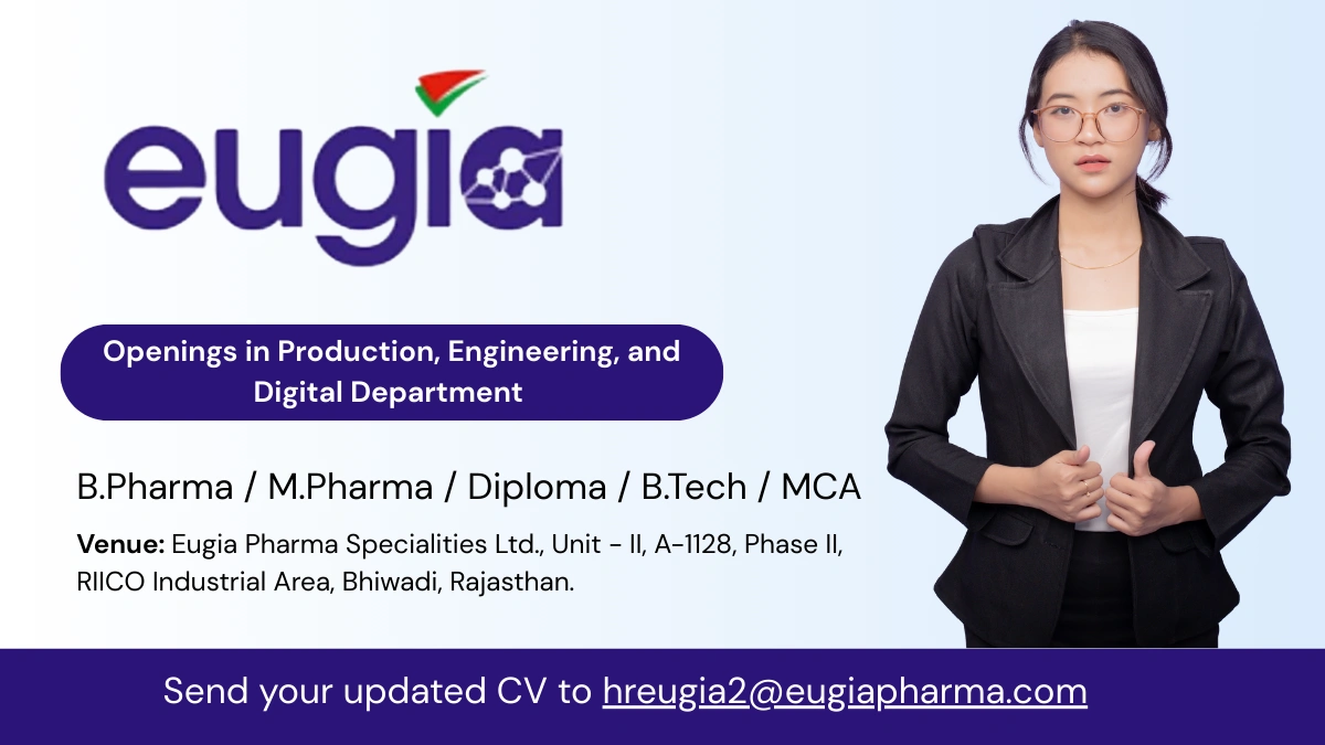 Eugia Pharma is Hiring for Various Roles in Bhiwadi