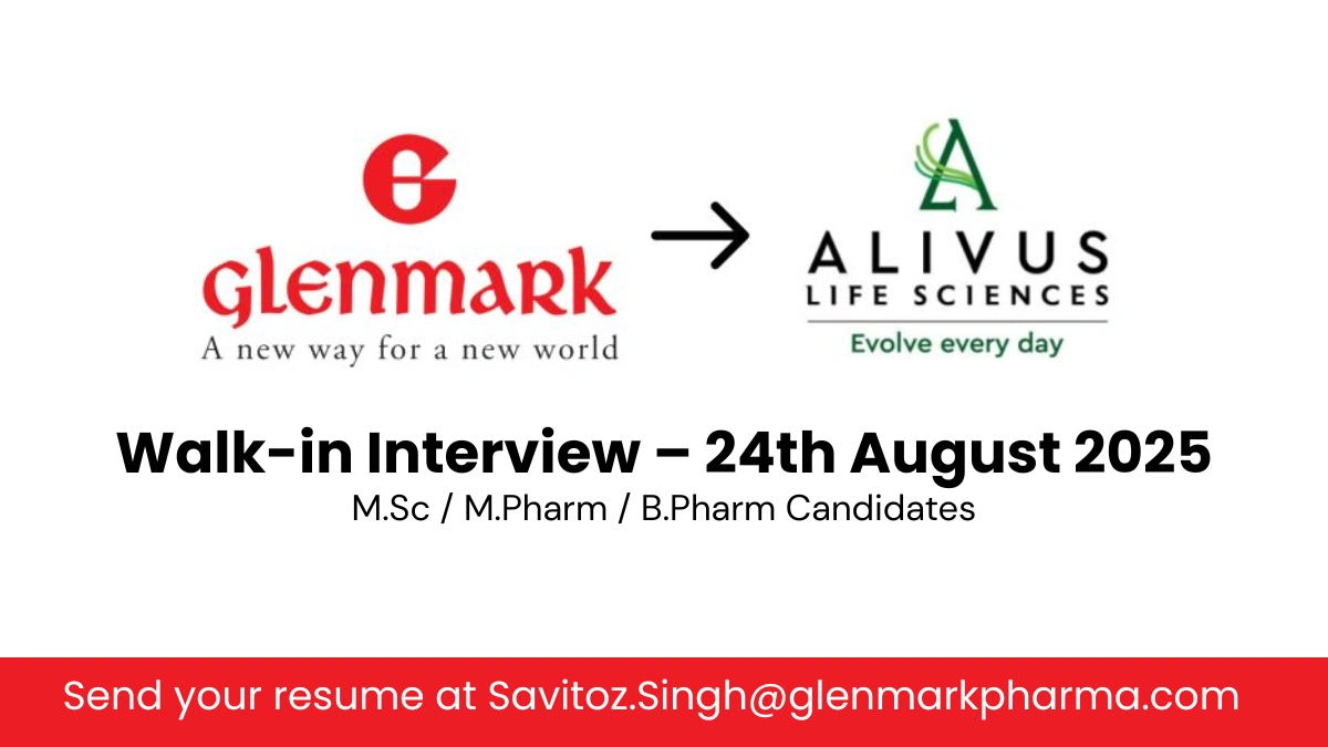Glenmark Pharmaceuticals Walk-in Interview at Baddi – 24th August 2025