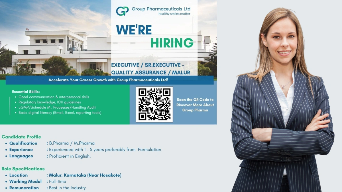 Group Pharmaceuticals - Hiring B.Pharm, M.Pharm Candidates for Quality Assurance Roles