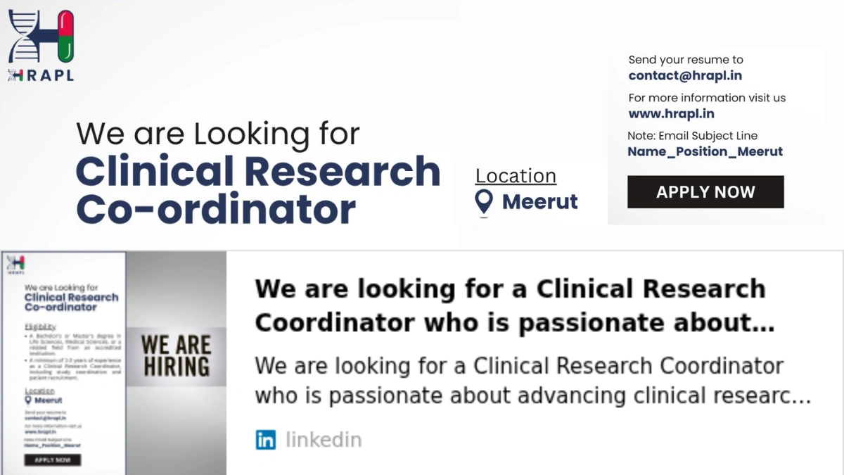 HRAPL is Hiring a Clinical Research Coordinator in Meerut!