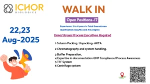 ICHOR Biologics Walk-In Drive for Production on 22nd & 23rd Aug’ 2025