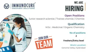 Immunocure is Hiring Fresher Chemists in Hyderabad
