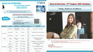Ipca Laboratories Walk-In Interview for Production, Packing, and Engineering Departments on 17th August