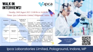 Ipca Laboratories Walk-In Interviews - Openings for Engineering & Production Roles