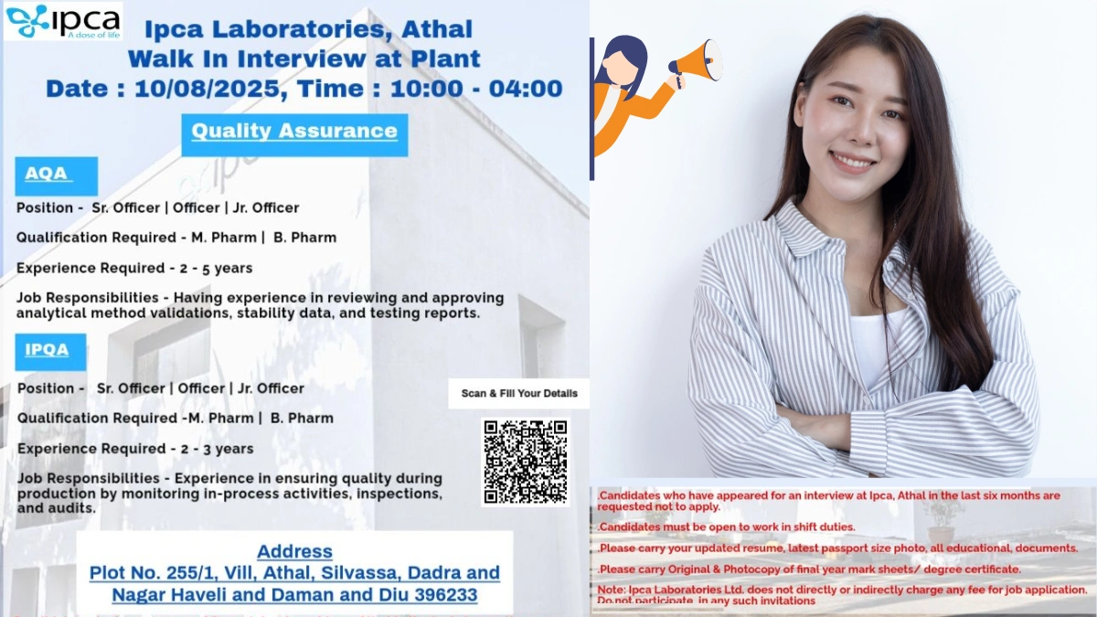 Ipca Laboratories Walk-in Interview for Quality Assurance Roles