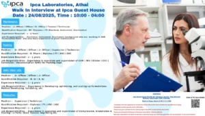 Ipca Laboratories Walk-in Interview for Various Roles on 24th August