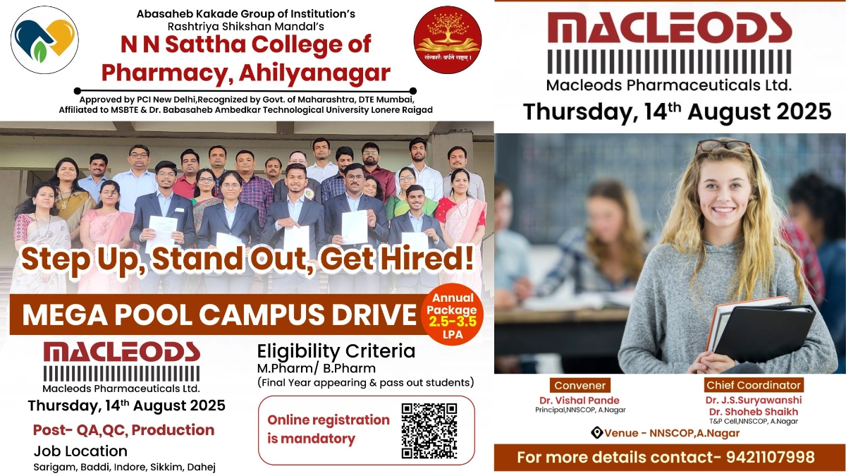 Mega Pool Campus Drive 2025 at N.N. Sattha College of Pharmacy - Join Macleods Pharmaceuticals on 14th August
