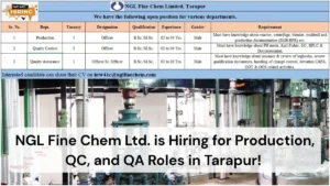NGL Fine Chem Ltd. is Hiring for Production, QC, and QA Roles in Tarapur!