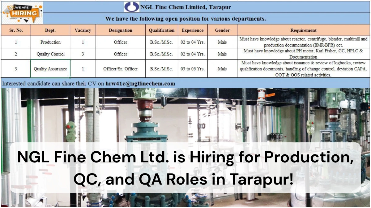 NGL Fine Chem Ltd. is Hiring for Production, QC, and QA Roles in Tarapur!