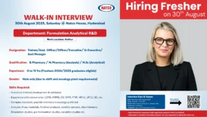 Natco Pharma Walk-In Interview – Formulation Analytical R&D Jobs in Hyderabad (30th August 2025)