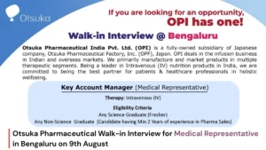 Otsuka Pharmaceutical Walk-in Interview for Medical Representative in Bengaluru on 9th August