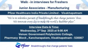 Pfizer Healthcare India – Walk-In Interview for Freshers (3rd September 2025)