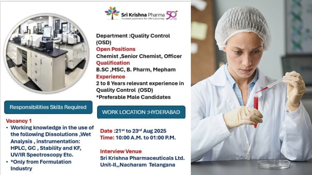 Sri Krishna Pharma Hiring for Quality Control (OSD) in Hyderabad