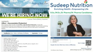Sudeep Nutrition is Hiring Officer - Documentation (Production) in Vadodara