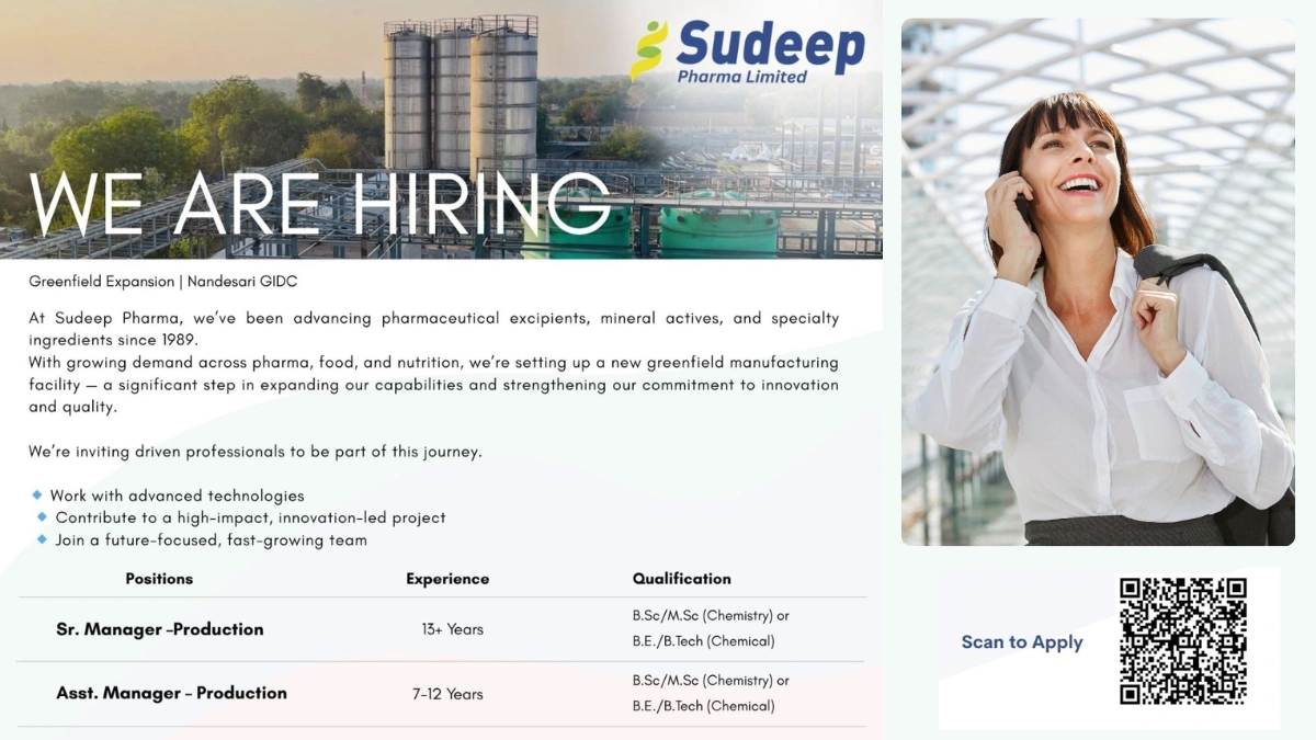Sudeep Pharma - Career Opportunities for Greenfield Expansion in Nandesari GIDC