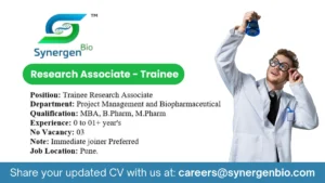 Synergen Bio Hiring Freshers - Trainee Research Associate