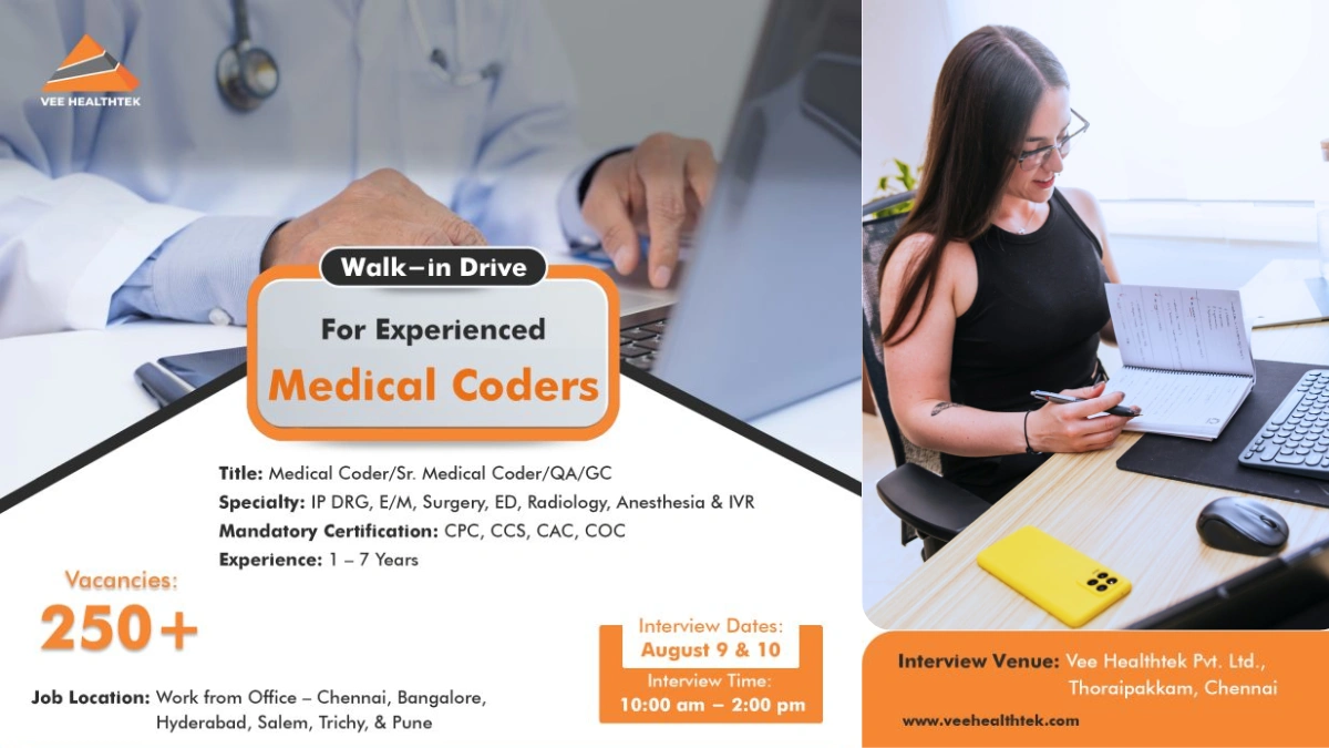 Vee Healthtek Walk-In Interview for Experienced Medical Coders