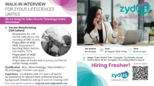 Walk-In Interview at Zydus Lifesciences - Join Our Vaccine Manufacturing Team in Ahmedabad