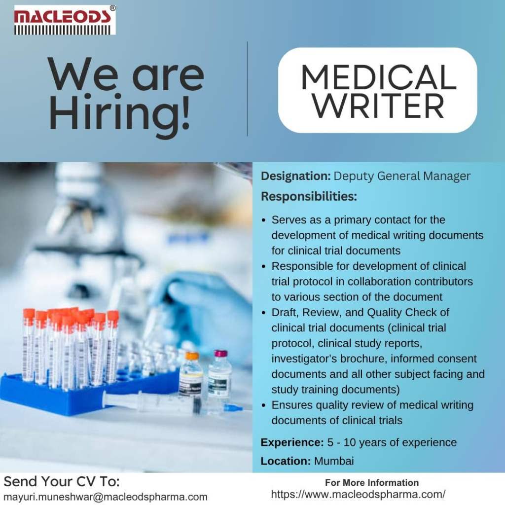 Macleods Pharmaceuticals - Medical Writer Job Vacancies in Mumbai