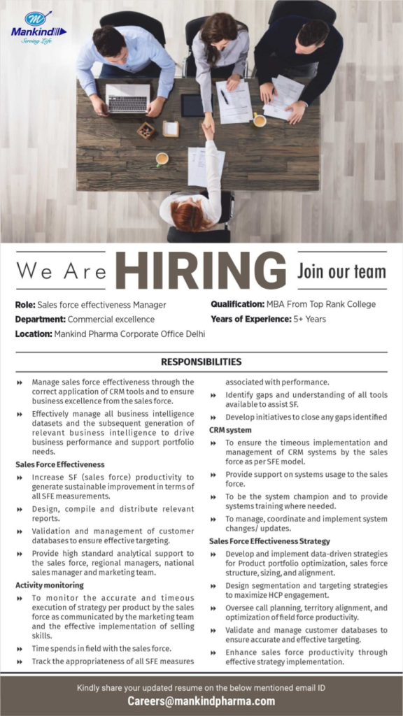 Mankind Pharma Hiring for Sales Force Effectiveness Manager in Delhi