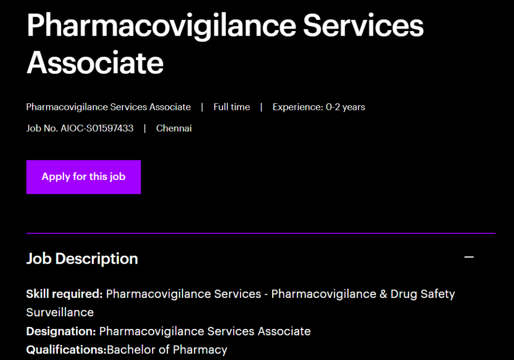 Accenture Hiring B.Pharm Freshers for Pharmacovigilance Services Associate Roles