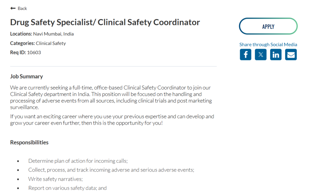 Medpace Hiring Drug safety specialist
