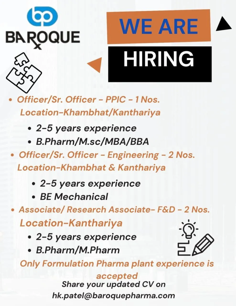 Baroque Pharma - Multiple Job Openings Available