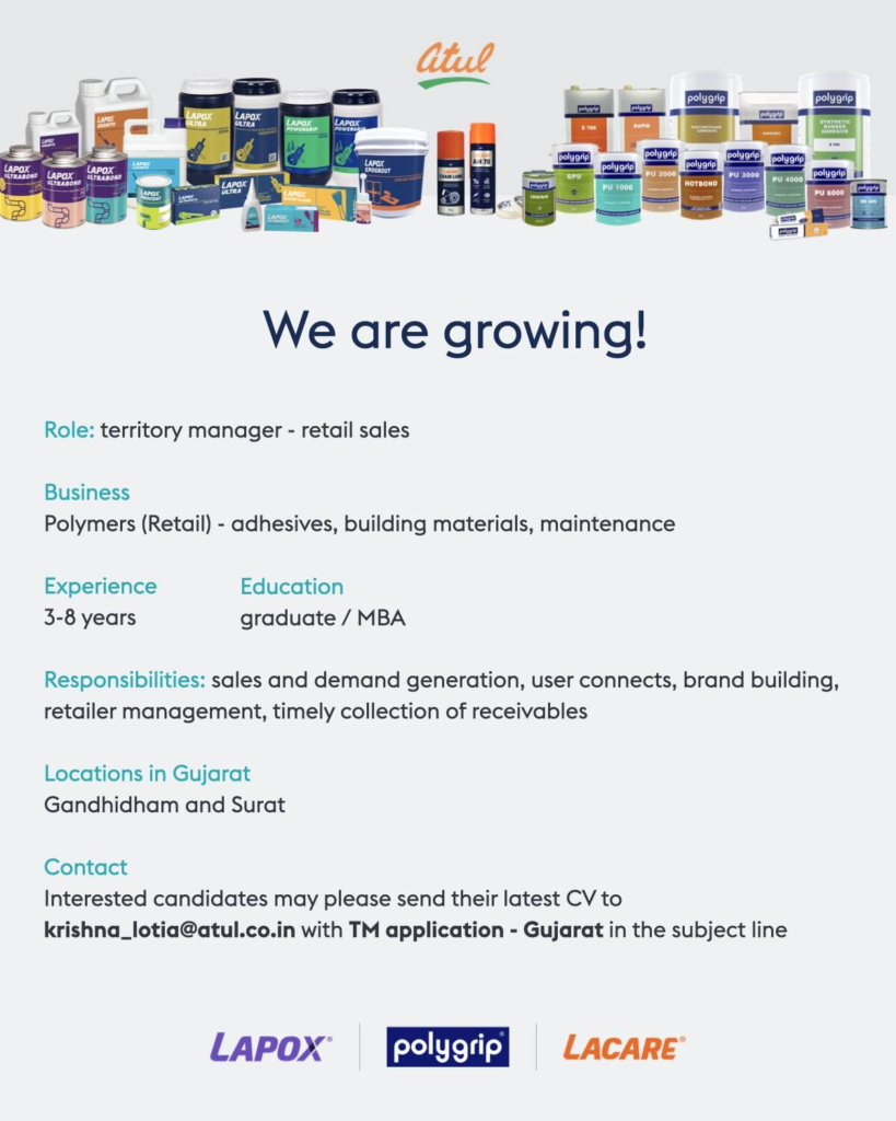 Atul Ltd. is Growing! Join as a Territory Manager in Gujarat