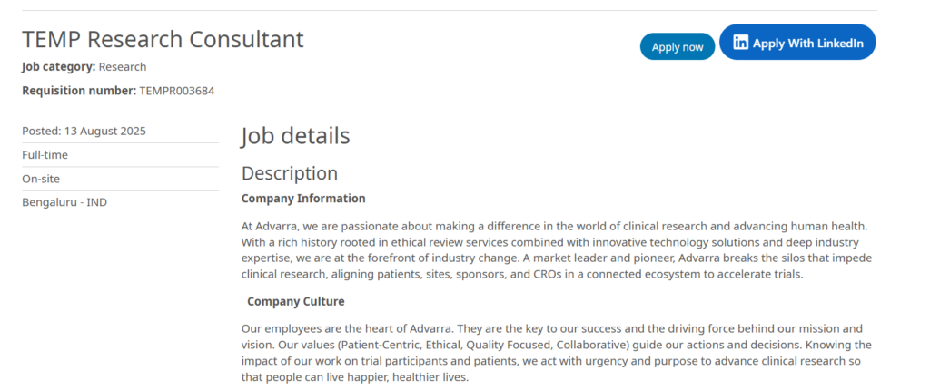 Advarra is Hiring a Research Consultant in Clinical Research (0-1 Years Exp)
