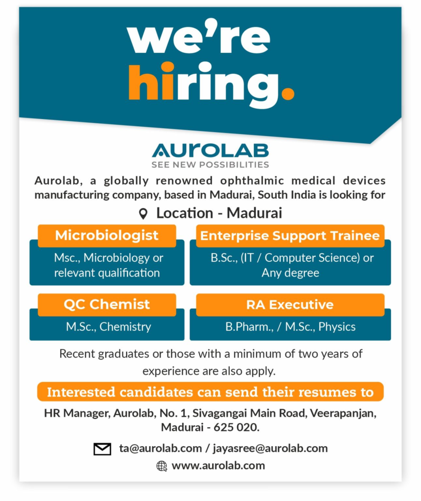 Aurolab is Hiring for Microbiologist, QC Chemist