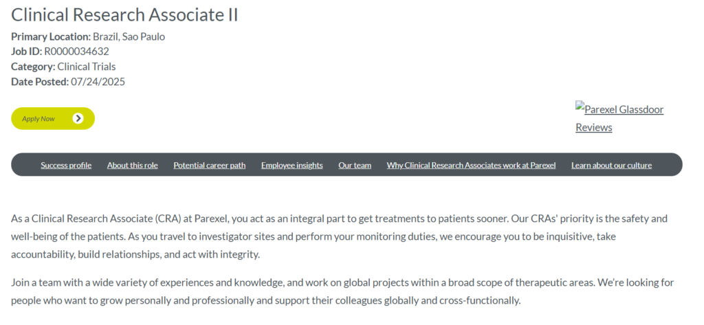 Parexel is Seeking a Clinical Research Associate II in São Paulo